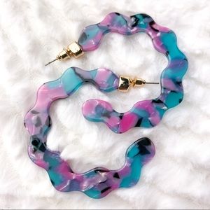 Pink & Teal Wavy Statement Earrings